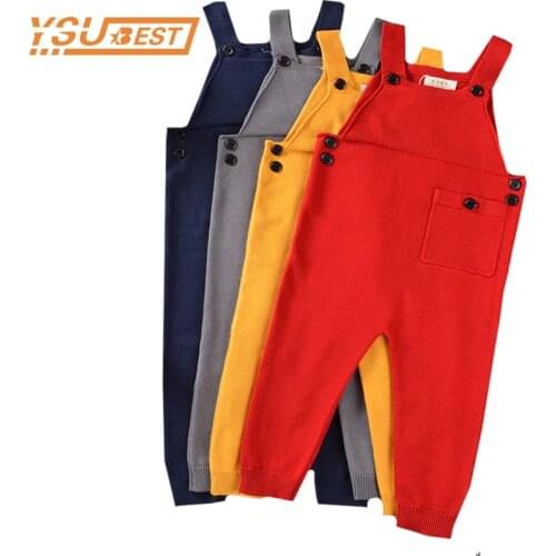 New 2019 Boy Overalls Knit Spring Children Kids Candy Bib Harem Pants Boys Girls Pocket Knitted Overalls Jumpsuits Baby Clothing