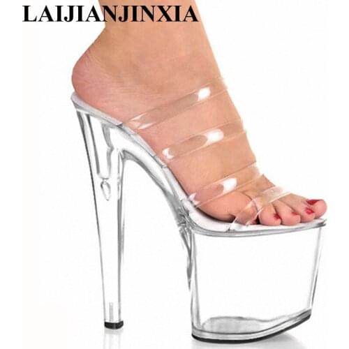 LAIJIANJINXIA Clear New Women Rivet Dress Sandals Party 20CM high heels Night Club Pole Dance Shoes Sexy Dance Shoes