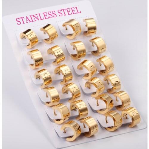 Fashion 12 Pairs Hoop Earrings Black Color Stainless Steel Minimalist Earring for Women/Men Cool Party Gift Jewelry Accessories