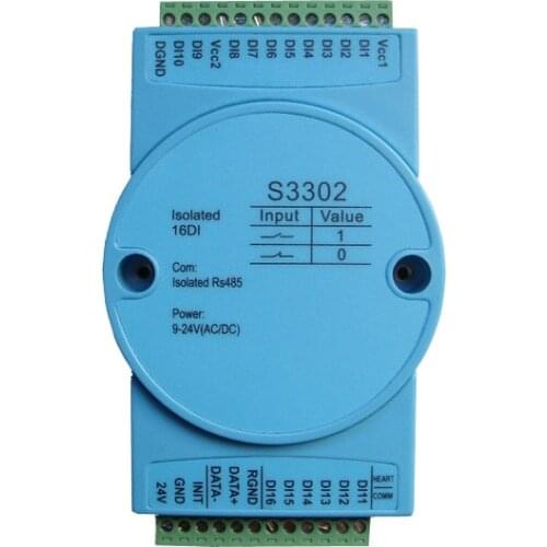 16DI DAQ Module RS485 Modbus Modbus 16 isolated dry/wet contact inputs 32-bit counter