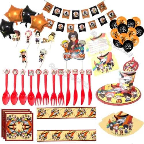 Narutos Anime Theme Party Supplies Happy Birthday Backdrop Banner Balloon Cake Decoration Disposable Tablecloth Cup Plate Fork