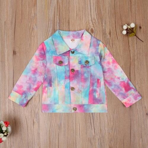 Kid Girl Coat Fall Top Lapel Neck Long-Sleeve Casual Dye Printed Buttons Outdoor Side Pocket Jacket