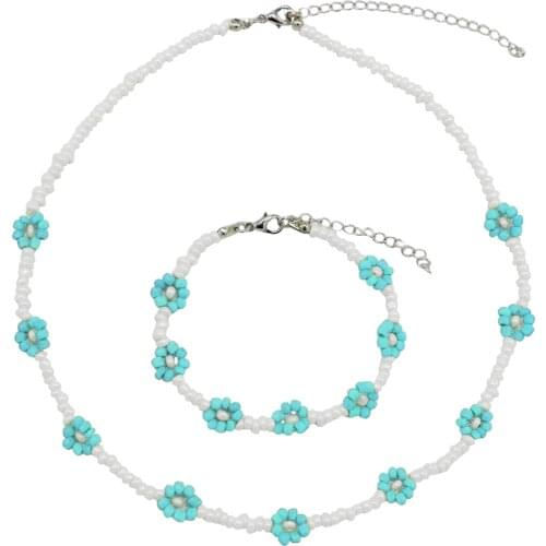 2020 Bohemian Women Natural Stone Beads Necklace Fashion Bead Daisy Necklace with Beaded Bracelet for Women