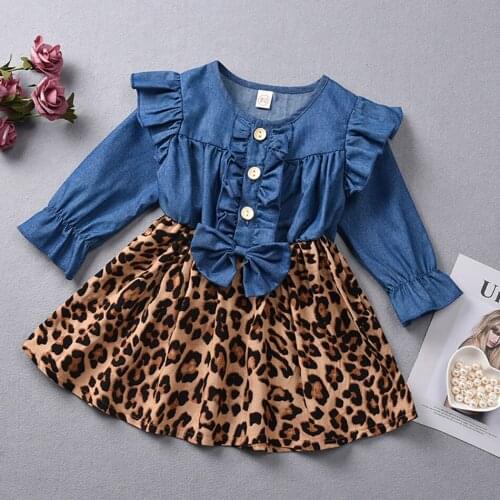Long Sleeve Girl Dress Ruffle Leopard Print Kids Dresses for Girls Fashion Kids Clothes
