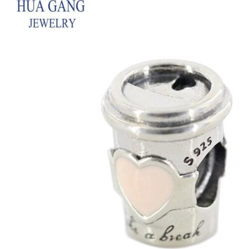 2019 New Fashion 925 Sterling Silver Charm Milk Tea Cup beaded fits pandora Bracelet Jewelry DIY making