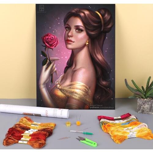 Cartoon Girl Woman Printed Water-Soluble Canvas 11CT Cross Stitch DIY Embroidery Complete Kit DMC Threads Craft Design