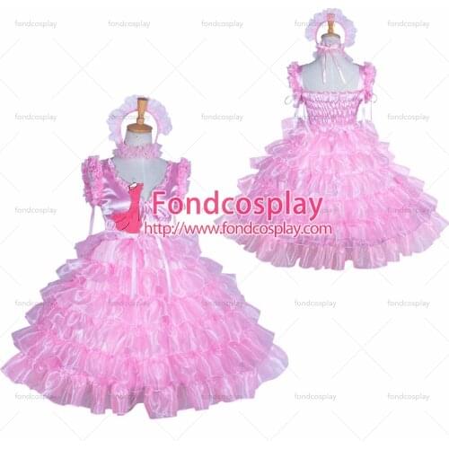 Sissy maid baby Pink satin glass silk lolita dress tiered skirt cosplay costume Tailor-made[G3875]