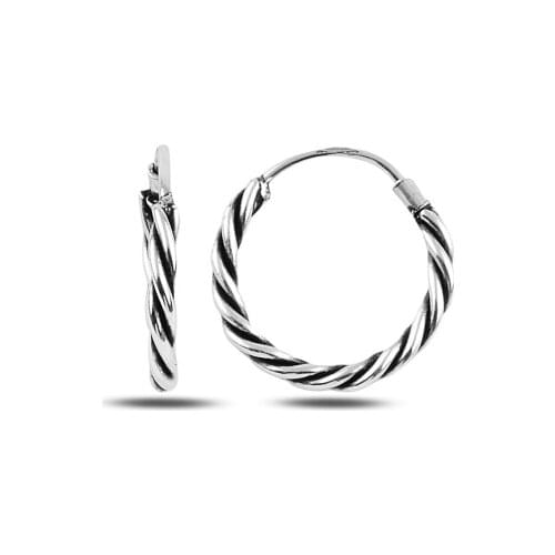 Silver 925 Sterling 16mm Oxidized Ring Earrings