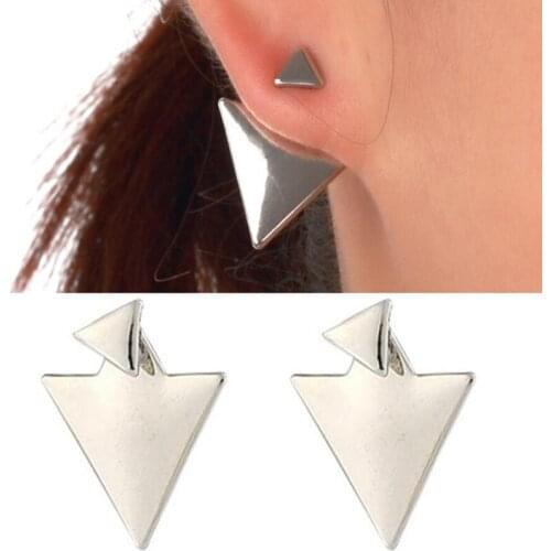 Jisensp Simple Fashion Ear Jackets Vintage Style Triangle Stud Earrings Geometric Jewelry for Women Girls Christmas Gift