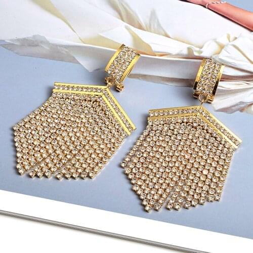 High-Quality Gold Metal Clear Rhinestone Long Drop Earrings Dangle Crystal Chain Tassel Jewelry Accessories For Women Wholesale