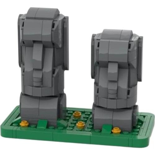 MOC Easter Island Volcanic Island Statue Building Blocks Portrait Stone Model Decoration Figure Carving Bricks Toys Child