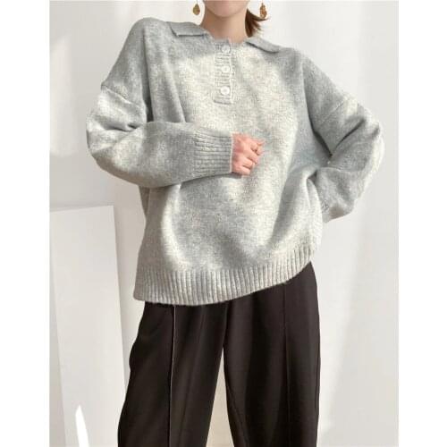 [ZAYAU]Retro Color Dot Cashmere Like Loose Polo Sweater Women Wear Soft Waxy Top Lazy Autumn and Winter New Thick