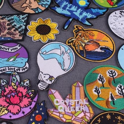 Diy Ocean Light Bulb Embroidered Patches For Clothes Sew Thermo Adhesive Iron on Jeans Patches Clothes Applique Patches Sewing