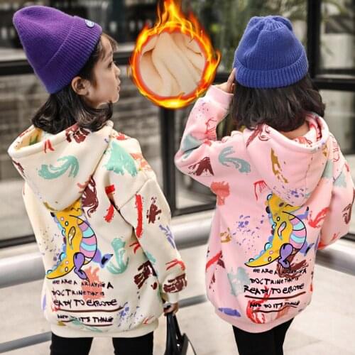 Girls Hoodies Kids Warm Sweatshirts 3-12Y Childrens Thicken Plush Sweater 2021 Autumn Winter Cartoon Printed Casual Clothes