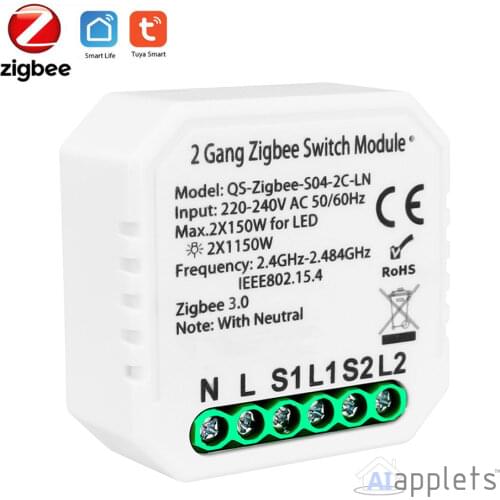 Tuya Zigbee 3.0 Smart Switch Module No/With Neutral EU 220V 2 Way Wireless Light Switch Relay Google Home Assistant Alexa Echo