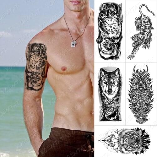 Waterproof Temporary Tattoo Sticker Clock Dove Rose Tatto Arm Dark Old School Wing Body Art Arm Fake Sleeve Tatoo Women Men