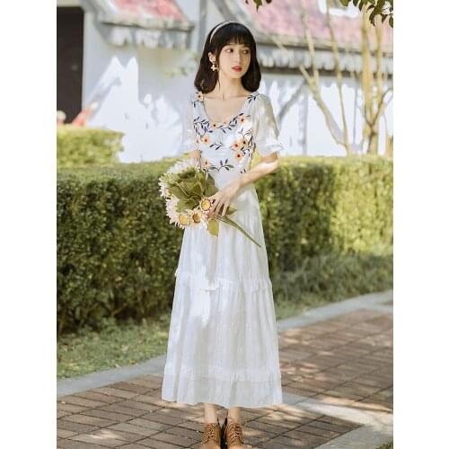 Fashion Runway Women Embroidery Dress Elegant 2021Summer Short Sleeve Ruffles Sweet White Princess Dresses