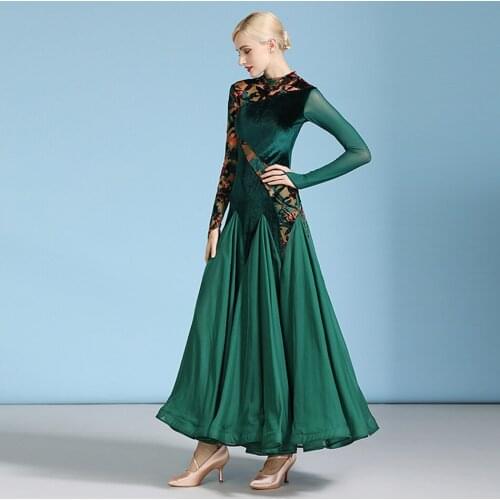 2021 New 1889 Female Latin Dance Dress Women Floral Patchwork Long Sleeve Design Latin Dance Suit Belly Ballroom Performamnce