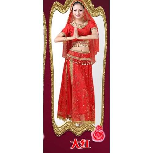 1set/lot woman belly dancing loth Indian Dance Costume Set chiffon skirt top coin belt free size