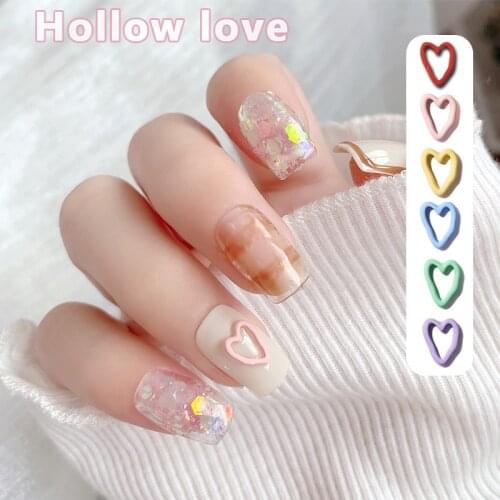 10Pcs/Lot 2021 New Fluorescent Color Japanese Style Hollow Love Heart Metal Nail Art Decoration