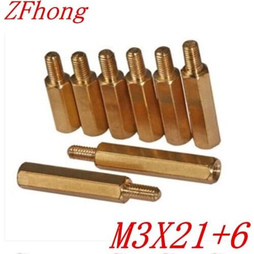 100PCS M3 x 21+6 M3*21 male to female brass standoff spacer