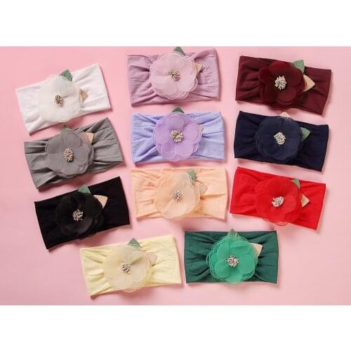 22 pcs/lot, Burned Gauze Flower nylon headbands, beaded flower headwrap girls Headwear, Baby shower gift