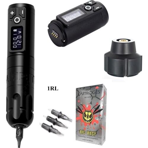 Ambition Soldier Wireless Tattoo Pen Machine Battery Brushless Motor With RCA Adapter 1001RL Cartridge Needle Kit