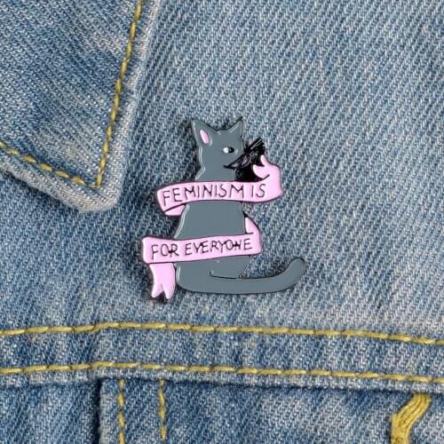 Cartoon Creative Animal Gray Ribbon Cat Enamel Brooch Alloy Badge Denim Clothes Bag Pins Cute Punk Accessories Jewelry Gifts