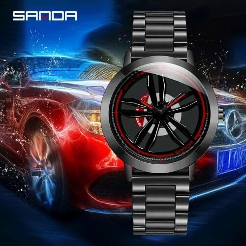 SANDA Watches Men Sports Car Men Watches Quartz Waterproof Sport Rim Hub Wheel Wristwatch Quartz Mens Watches relogio masculino
