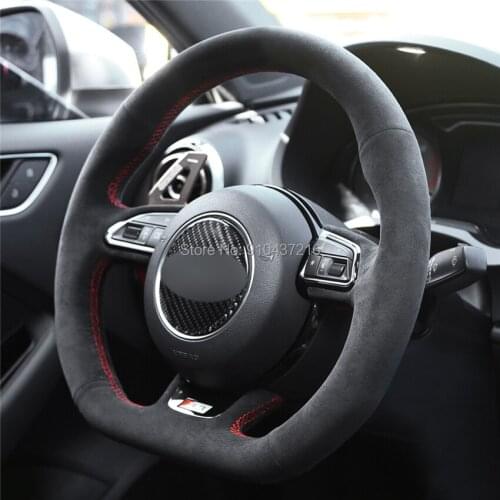 For Audi S1 8X S3 8V S4 B8 S5 8T S6 C7 S7 G8 RS Q3 8U SQ5 8R Black Perforated Suede Leather Hand sewing Steering Wheel Cover
