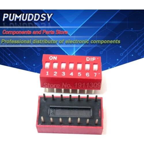10PCS DIP Switch 7 bit Way 2.54mm Toggle Switch Red Snap Switch Wholesale Electronic