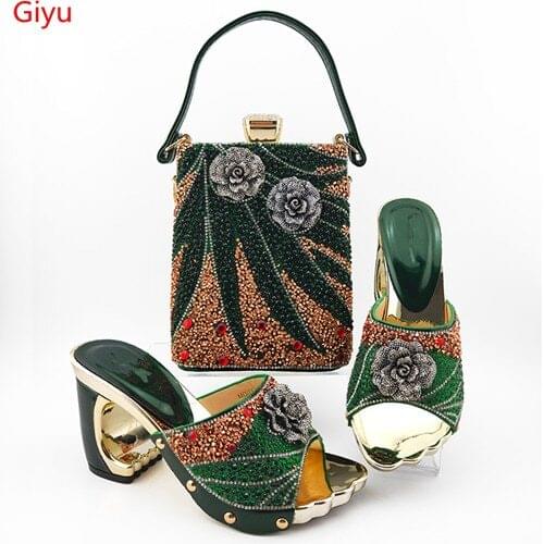 Doershow Italian green Shoes and Bags To Match Set Nigerian Shoes and Matching Bag African Wedding Shoes and Bag Set!SYG1-11