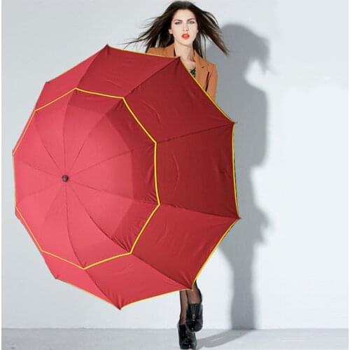 130 cm Large Size Double Layer Umbrella Women Rain Windproof Folding Umbrellas Outdoor Golf Parasol For Men Business
