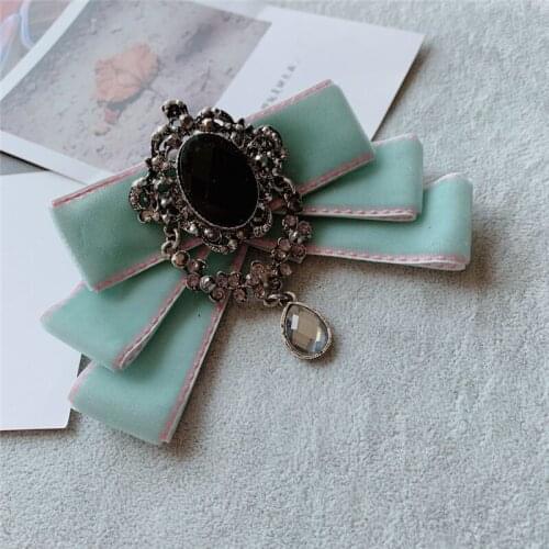 Elegant Women Office Work Party Wedding Collar Alloy Pin Bow Tie Vintage Girl Rhinestone Crystal Butterfly Uniform Ribbon Bowtie