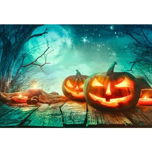 Halloween Photography Backdrops Pumpkin Lanterns on Wood Board Strange Night Backgrounds for Photo Studio Vinyl Cloth Customized