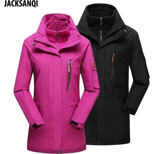JACKSANQI Men Women Winter 2 Pieces Fleece Softshell Outdoor Jackets WindProof Hiking Camping Trekking Thermal Male Coats RA322