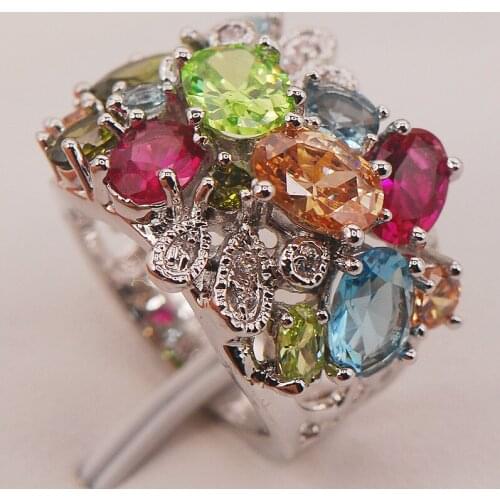 Red Crystal Zircon Morganite Peridot 925 Sterling Silver Ring Size 6 7 8 9 10 F663