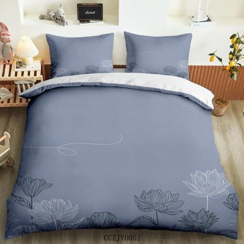 Simplicity Chinese painting Unique Design Lotu Bedding Set Duvet Quilt Cover pillowcase 2/3pcs King Queen size soft Bedclothes
