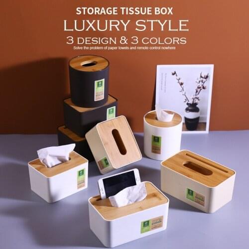 Tissue Box Holder Tissue Box Cover Rectangular Round Shape Durable Facial Bamboo Tissue Box CoverWooden Tissue Box