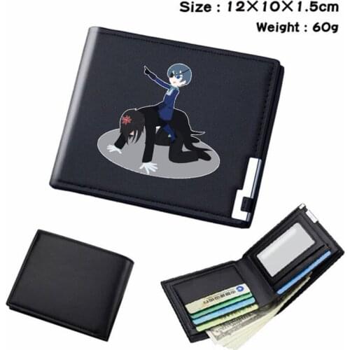 Anime Black Butler PU Wallet Bifold Teenger Short Card Holder Casual Student Note Compartment Mens Womens Black Wallet