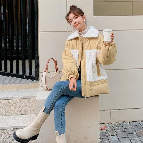 Short Style Parkas Women Patchwork Kawaii Korean Simple Ins Lovely Girls Winter Coats Leisure All-match Street Lambswool Collar