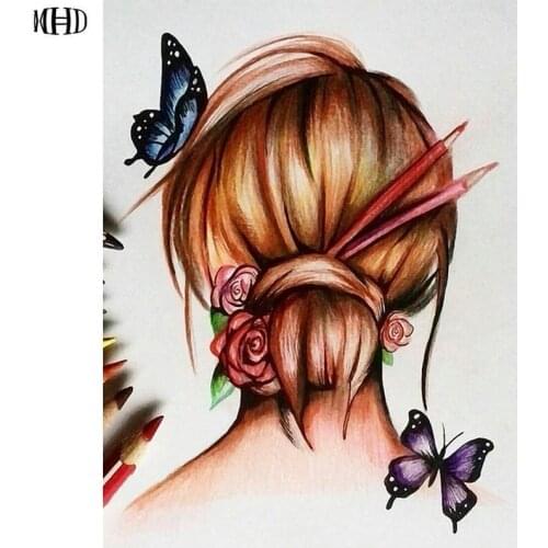 MHD 3D needlework Diamond painting Butterfly Girl Cross stitch kit full Diamond embroidery diy rhinestone pasted canvas roll up