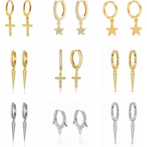 Trendy Copper European and American Star Cross Hoop Earrings for Women Vintage Punk Rivet Circle Earring Jewelry orecchini donna