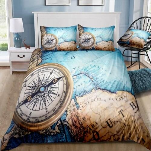 Duvet Cover Set Hand Drawn Sea Map with Compass Light house Anchor and Seashells Decorative Bedding Set Pillow Shams Twin