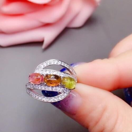 Natural gemstone ring Free shipping 925 sterling silver Natural tourmaline Ring