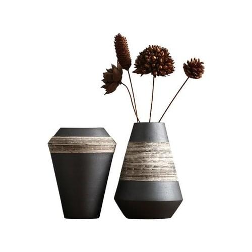 Still Life Black Clay Flower Pot Retro Soil Coarse Combination Floor Large Vase Antique Flower Arrangement Japanese Decoration