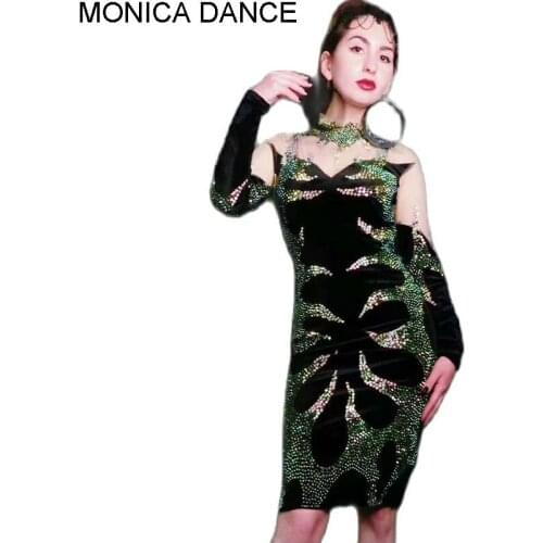 Nightclub Sexy Stage Rhinestones Long Sleeve Dress Bar Djds Gogo Dance Wear Birthday Celebrate Outfit Prom Women Singer Dress