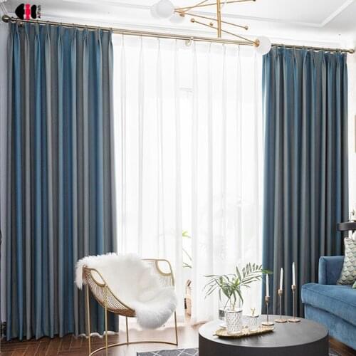 Ombre Window Curtains for Living Room Linen Gradient Cream Blue Jacquard on Rayon Blend Fabric Drapery Sliding Door Treatment