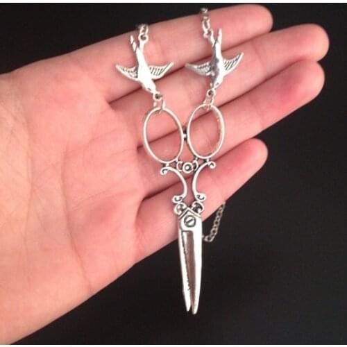 NEW Large Swallow Scissor Pendant Necklace for Women Goth Gothic Steampunk Accessories Victorian Retro Charms Jewelry