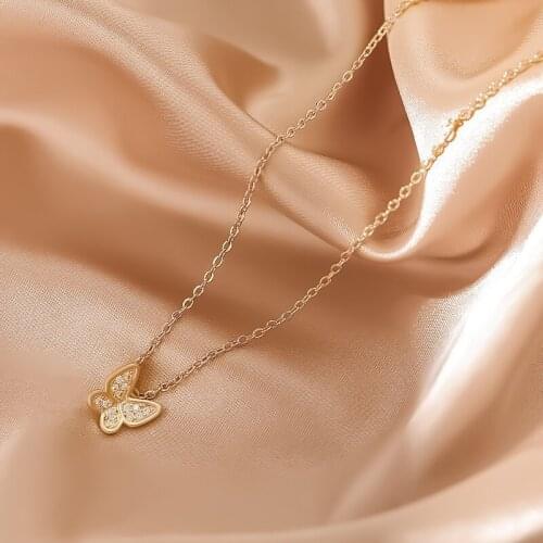 Cute Rhinestone Butterfly Pendant Necklace For Women Color Retention Necklaces No Fading Chain With Pendants Fashion Jewelry